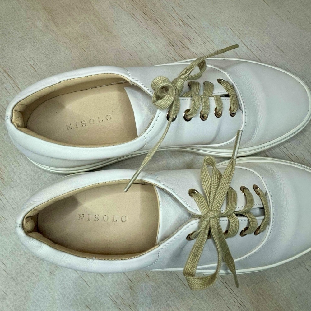 Nisolo Leather Elayna Lace Up Off White Sneaker Ladies Size 8.5 - Picture 6 of 10